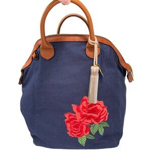 G.I.L.I. Navy and Brown Shoulder Bag with Red Floral Design